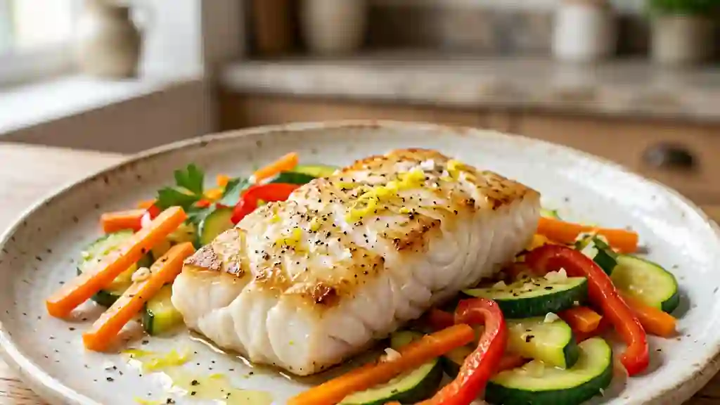 Poisson au citron et sa poêlée croquante - Photo de présentation