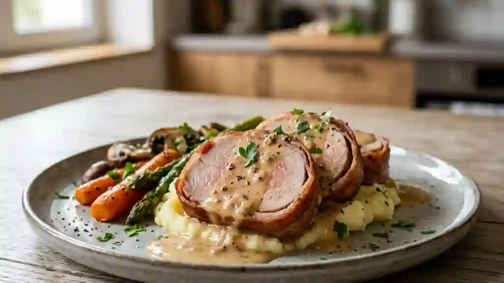 Veau au lard croustillant, sauce onctueuse - Photo de présentation