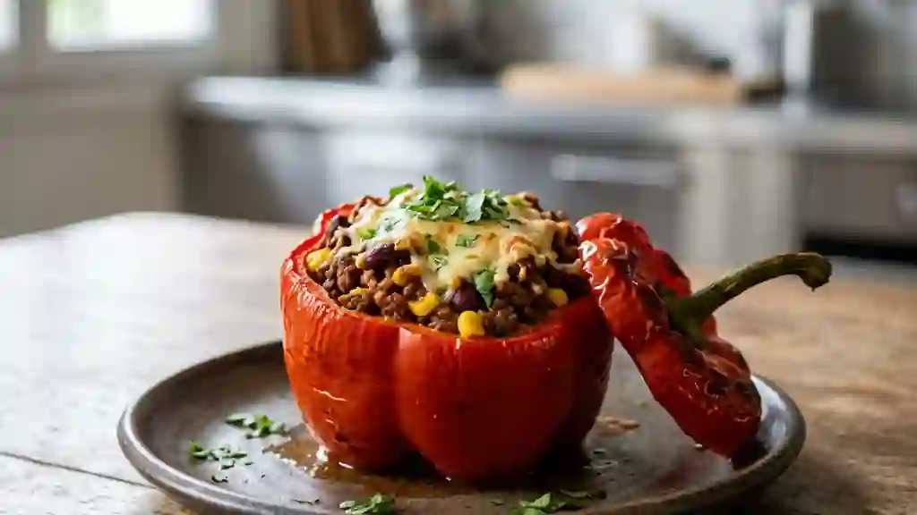 Poivrons farcis au bœuf et épices mexicaines - Photo de présentation