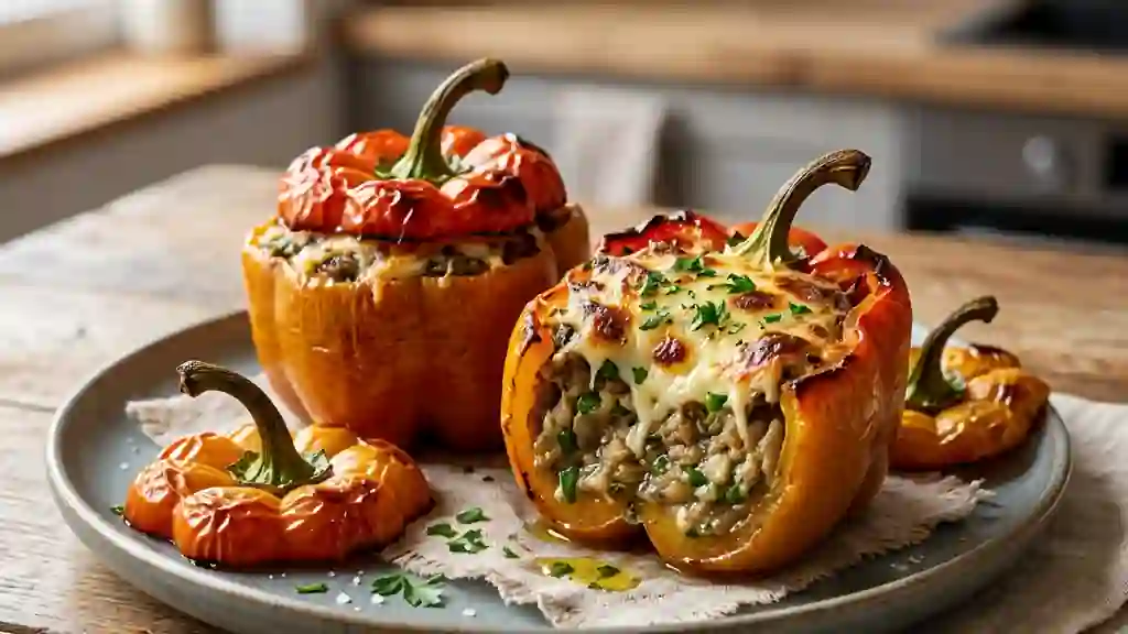 Poivrons farcis à la crème d'aubergines fondante - Photo de présentation