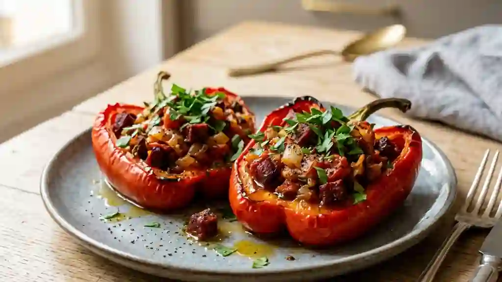 Poivrons fondants farcis au chorizo épicé - Photo de présentation
