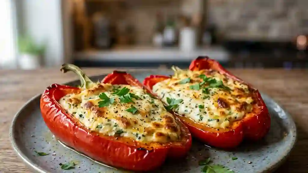 Poivrons fondants farcis au fromage ail et herbes - Photo de présentation
