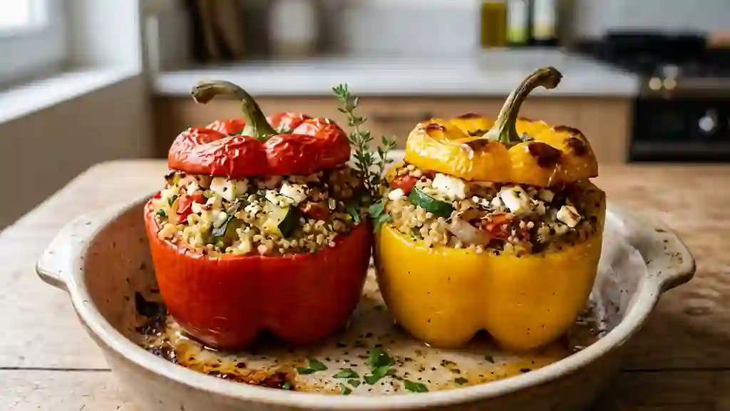 Poivrons rôtis farcis au quinoa et à la feta - Photo de présentation