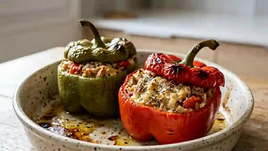 Poivrons farcis au thon et fromage blanc fondu - Photo de présentation