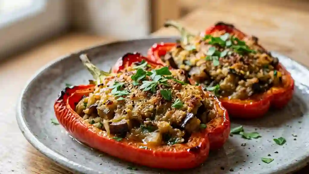 Poivrons rôtis à la farce d'aubergine et anchois - Photo de présentation
