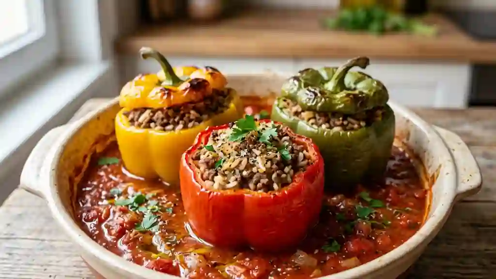 Poivrons farcis fondants bœuf et tomate - Photo de présentation