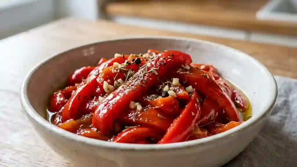 Poivrons confits à l'ail et huile d'olive - Photo de présentation