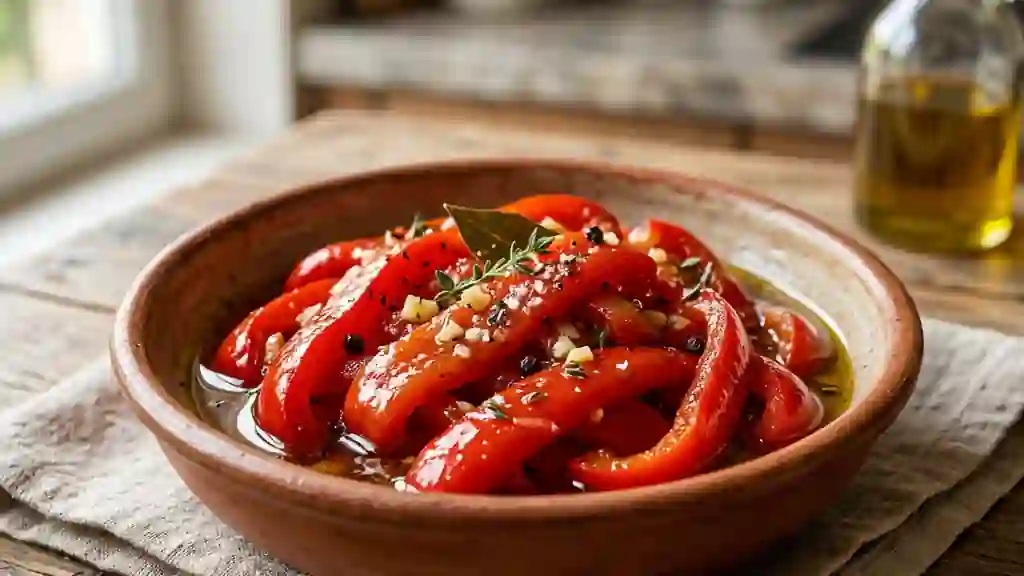 Poivrons confits à l'huile d'olive et ail - Photo de présentation