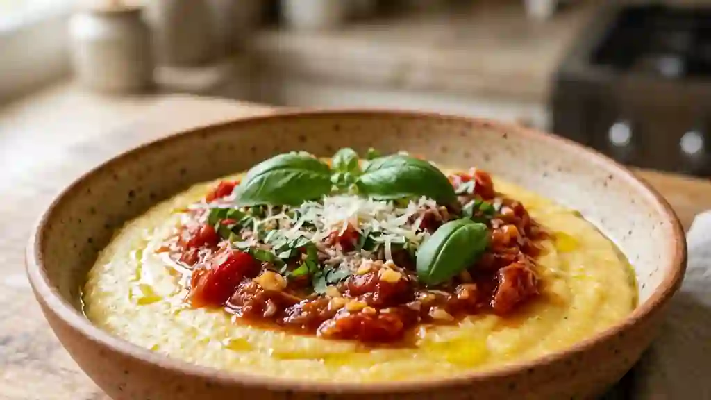 Polenta crémeuse au basilic et parmesan - Photo de présentation