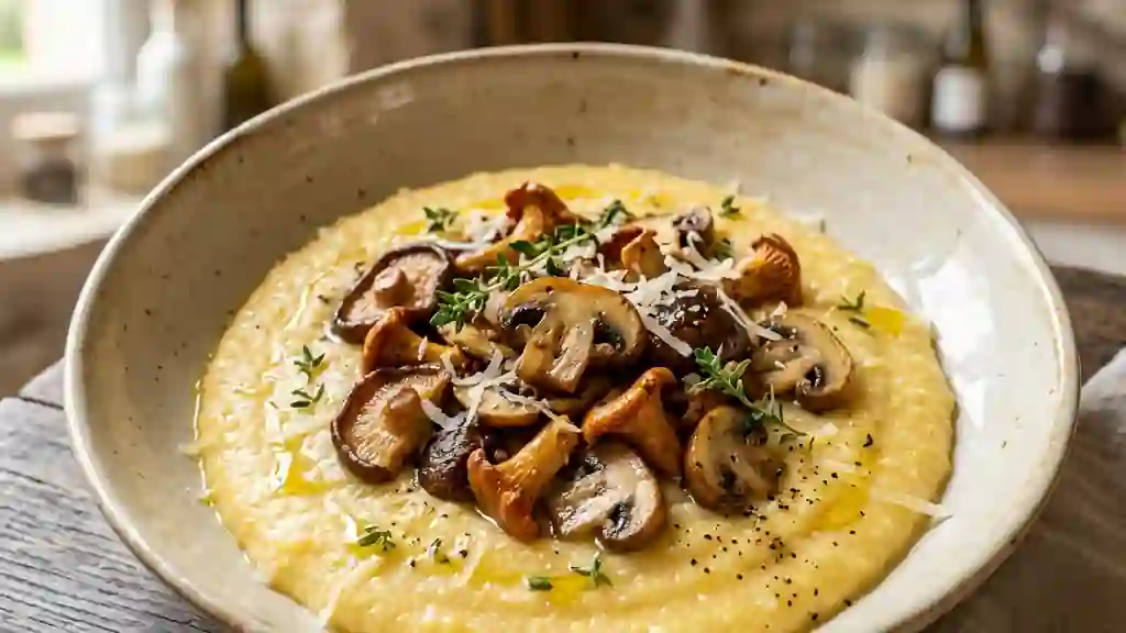 Polenta crémeuse aux cèpes et girolles - Photo de présentation