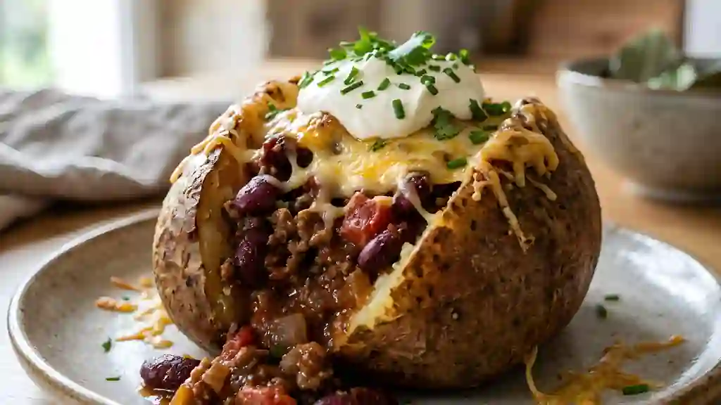 Pomme de terre rôtie au chili con carne - Photo de présentation