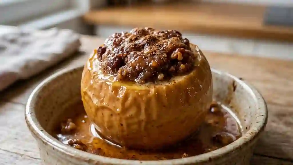 Pommes rôties, cœur fondant noix et miel - Photo de présentation