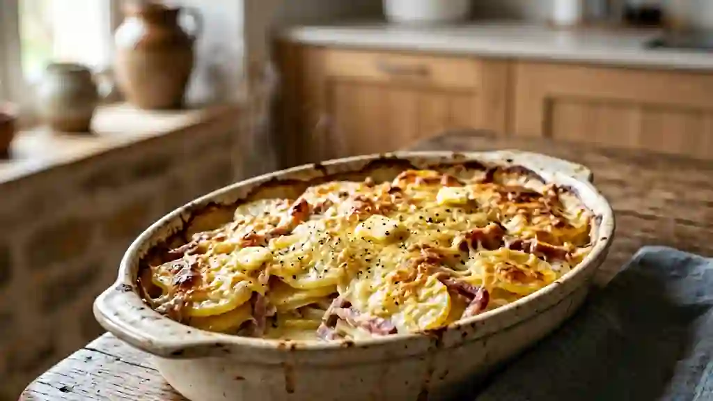 Gratin de pommes de terre fondant au jambon - Photo de présentation