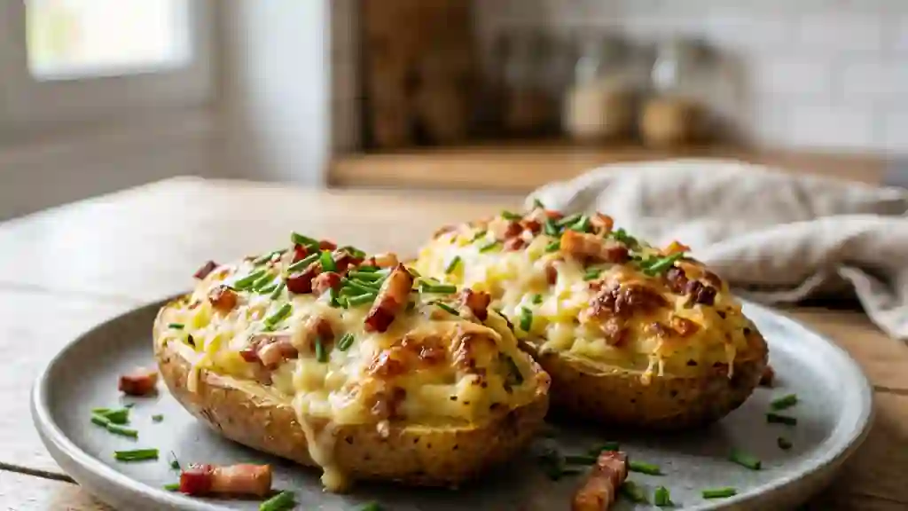 Pommes de terre farcies lardons et fromage fondu - Photo de présentation