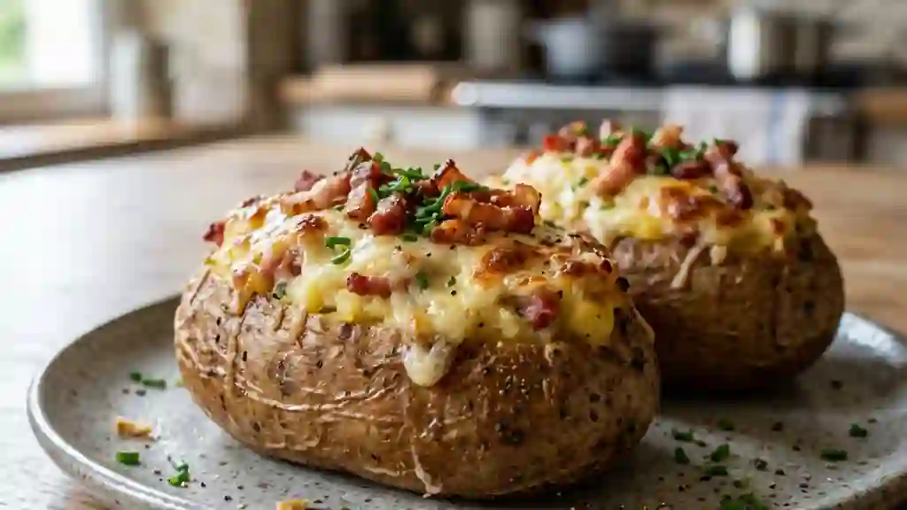 Pommes au four farcies, lardons et cœur coulant - Photo de présentation