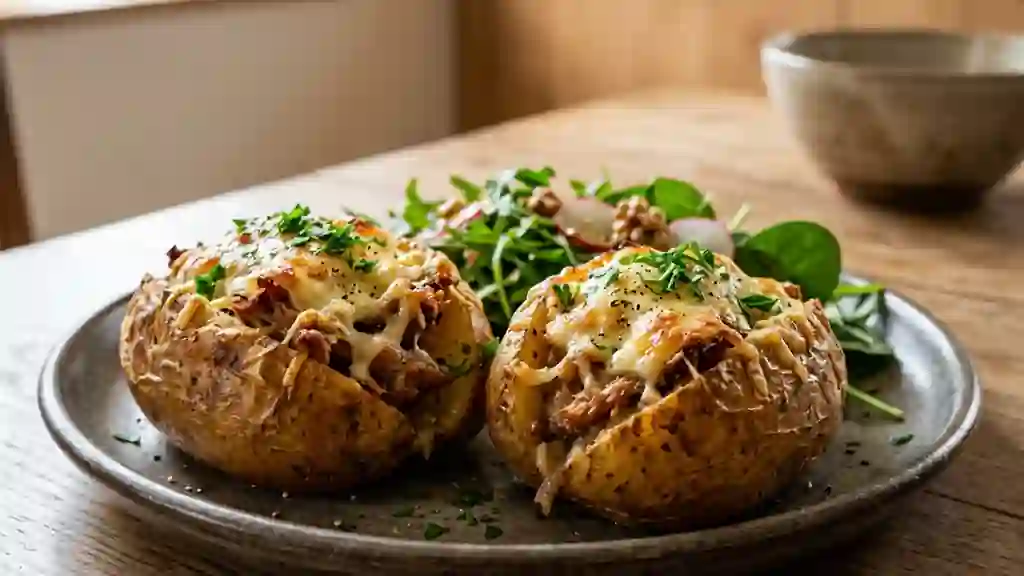 Patates farcies à la viande et fromage fondant - Photo de présentation