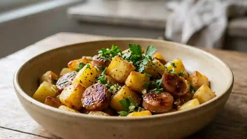 Pommes de terre rissolées au saucisson à l'ail - Photo de présentation
