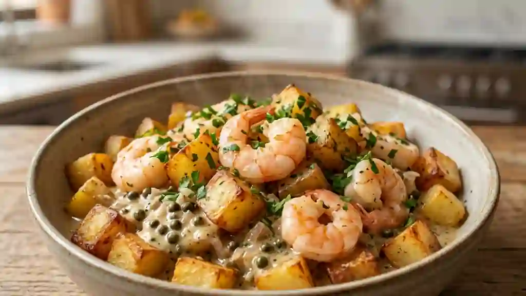 Poêlée de Crevettes Crémées au Poivre Vert - Photo de présentation
