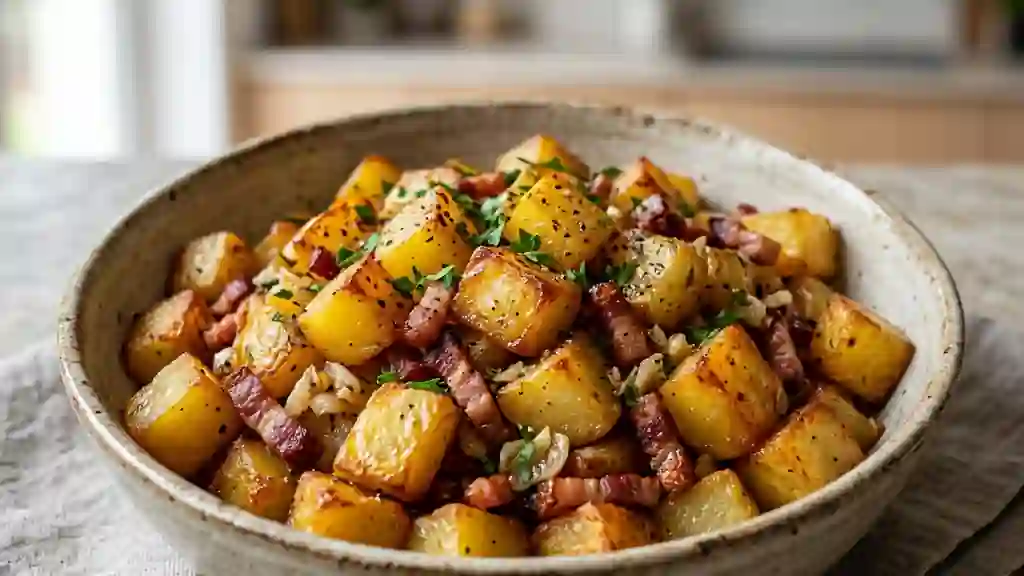 Pommes de terre sautées au lard et ail confit - Photo de présentation