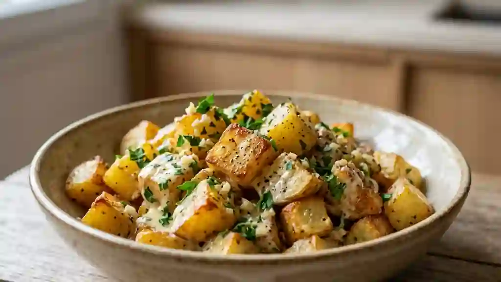 Pommes de terre fondantes ail, persil et crème - Photo de présentation