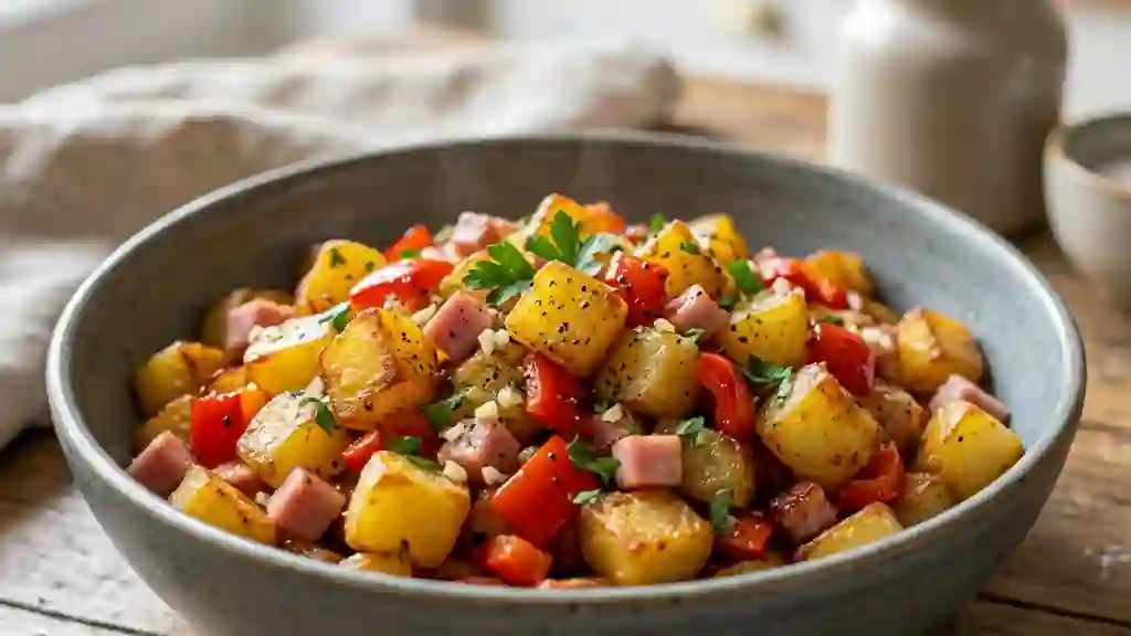 Pommes sautées au jambon et poivron fondant - Photo de présentation