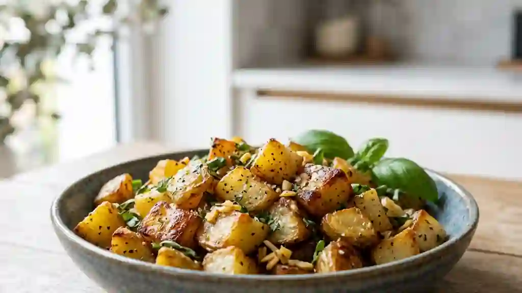 Pommes de terre sautées croustillantes au basilic - Photo de présentation