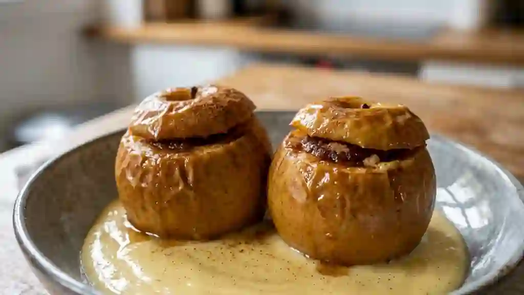 Pommes rôties cannelle et crème vanillée - Photo de présentation