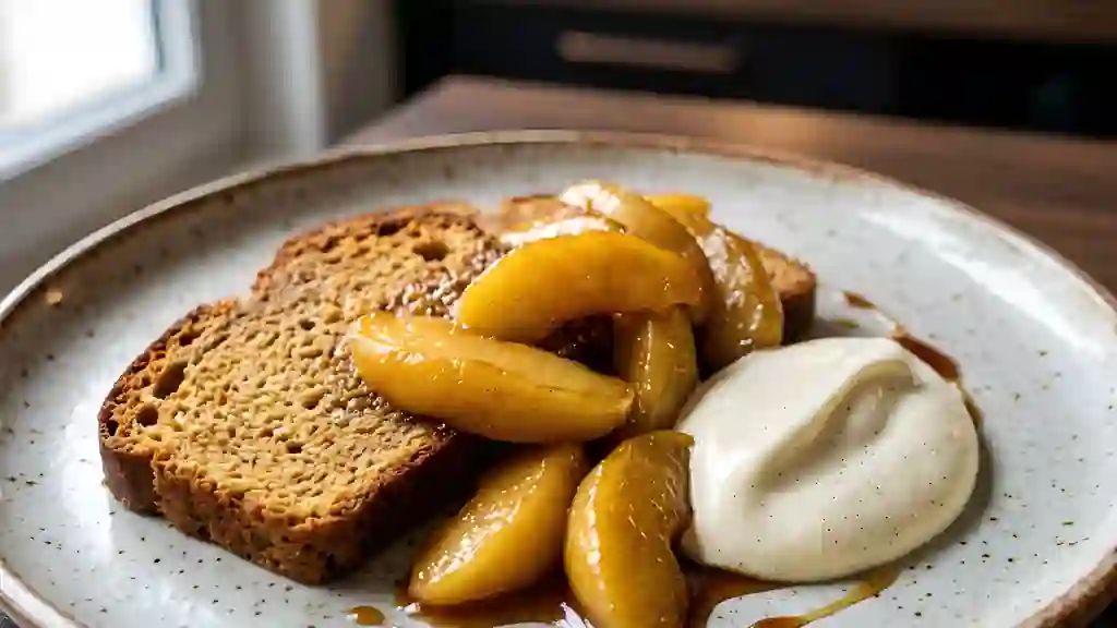 Pommes fondantes, pain d'épices et crème vanille - Photo de présentation