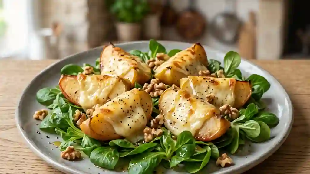 Pommes rôties au Rocamadour fondant et noix - Photo de présentation