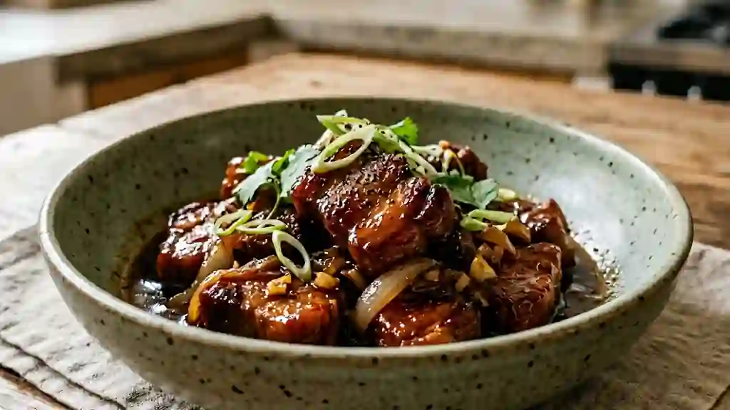 Porc au caramel laqué et gingembre frais - Photo de présentation