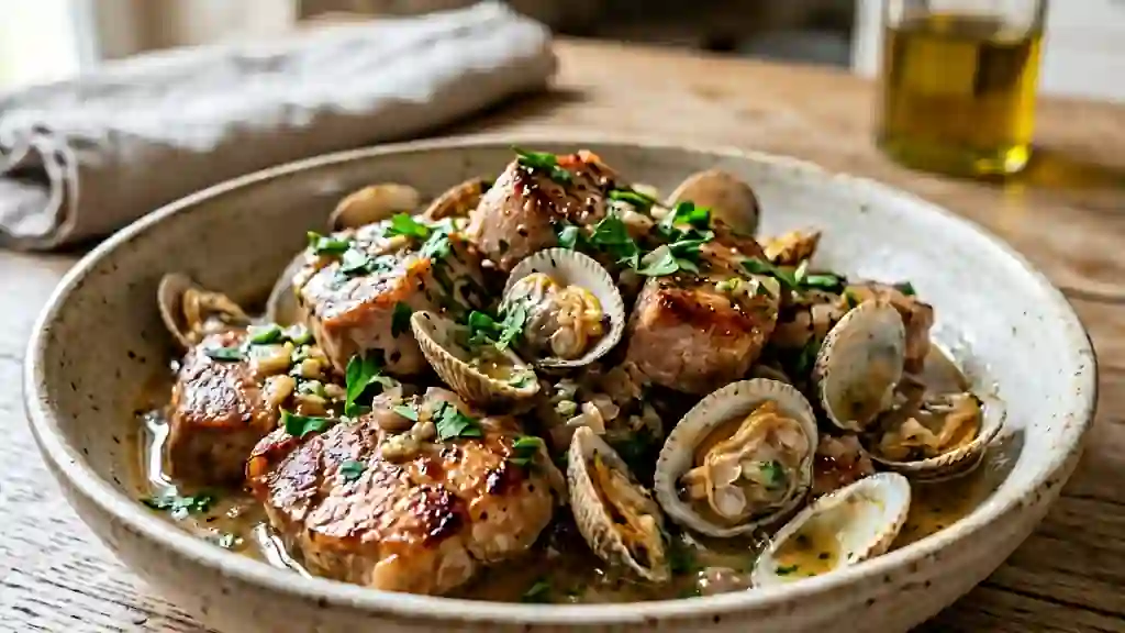 Sauté de porc fondant aux coques iodées - Photo de présentation