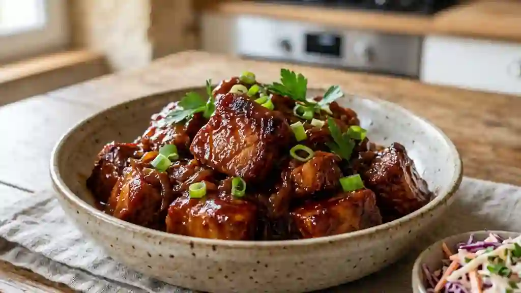 Porc caramélisé à la sauce barbecue fumée - Photo de présentation