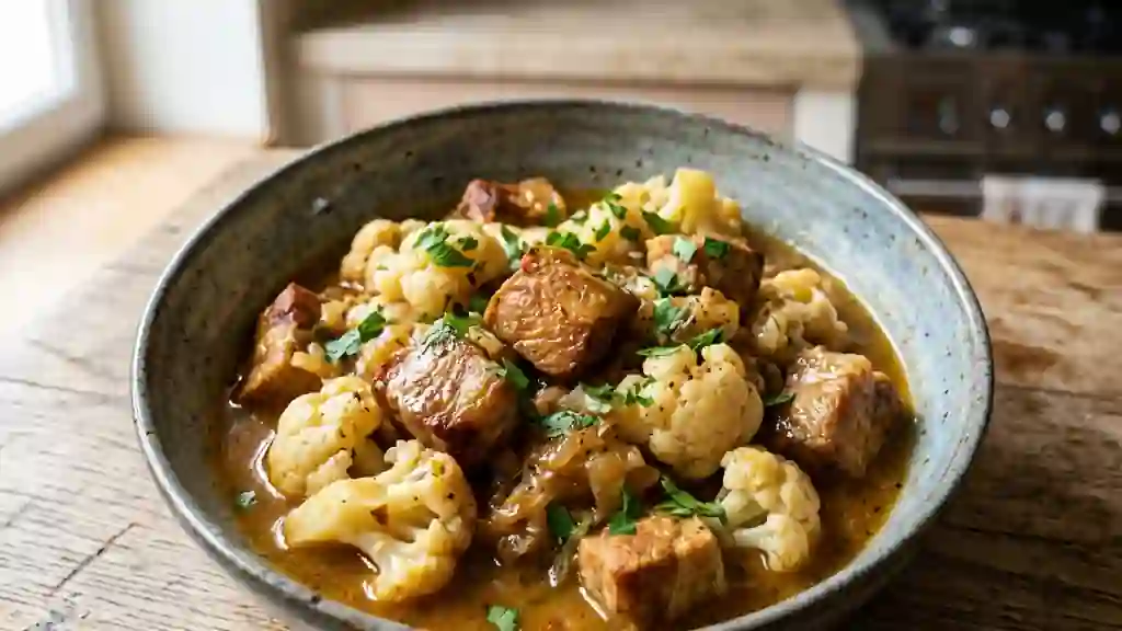 Porc fondant et chou-fleur braisé au paprika - Photo de présentation