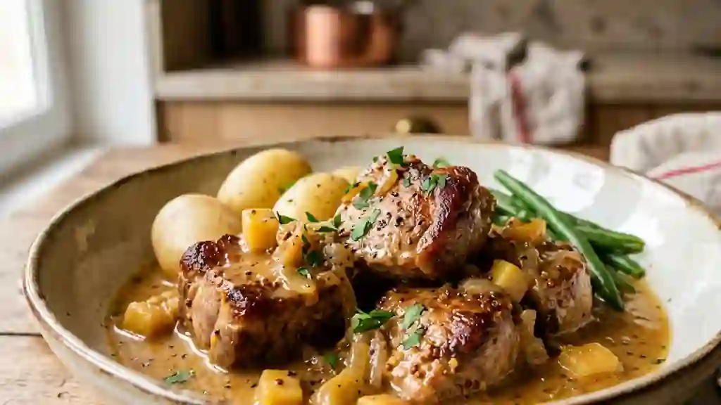 Porc au cidre fondant et pommes acidulées - Photo de présentation