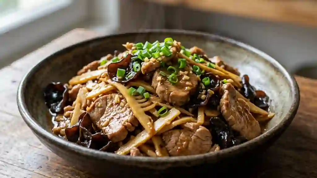 Porc fondant aux bambous et champignons noirs - Photo de présentation