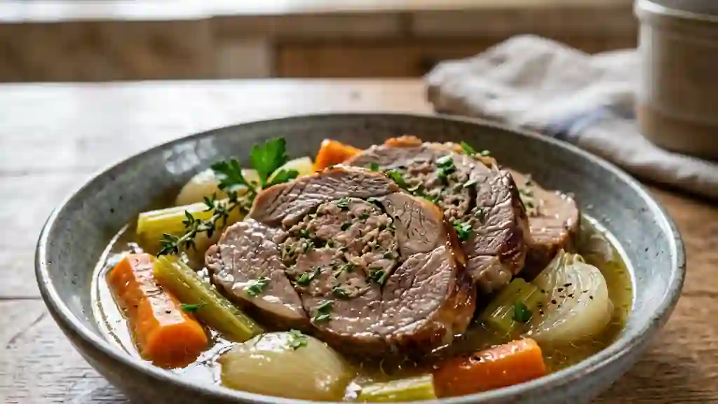 Pot-au-feu de veau farci fondant - Photo de présentation