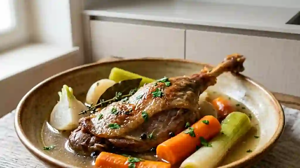 Pot-au-feu d'oie fondant aux légumes - Photo de présentation