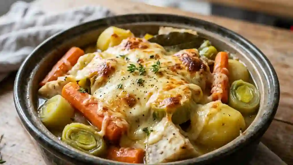 Pot-au-feu de légumes racines et fromage fondu - Photo de présentation