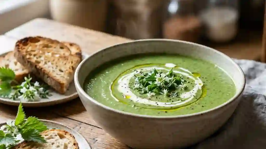 Velouté crémeux aux orties blanches sauvages - Photo de présentation