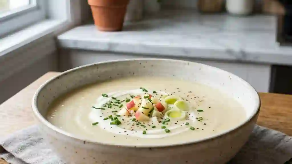 Potage soyeux poireaux et pommes du Québec - Photo de présentation