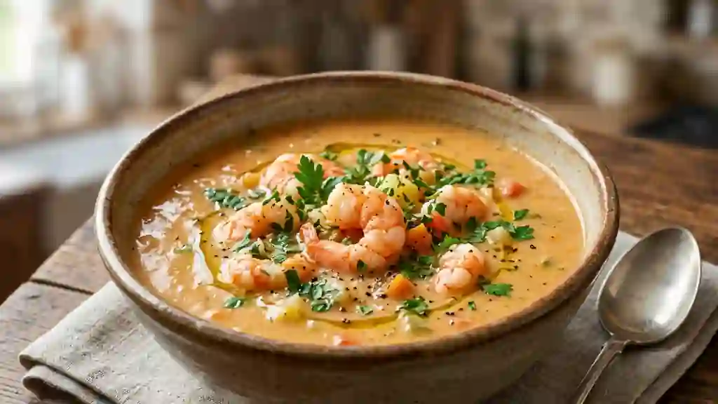 Velouté de potager aux crevettes nacrées - Photo de présentation