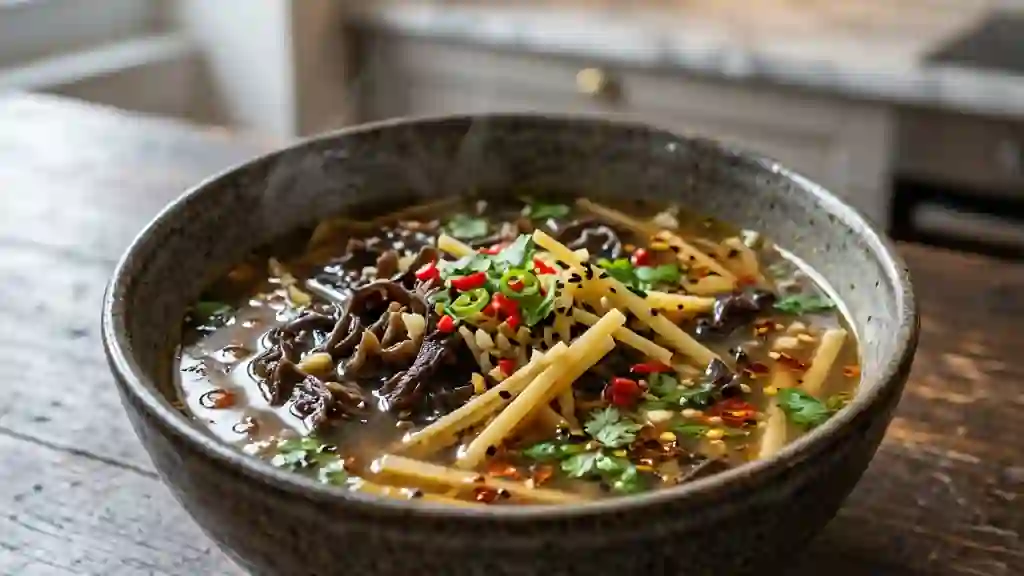 Potage Piquant Bambou et Champignons Noirs - Photo de présentation