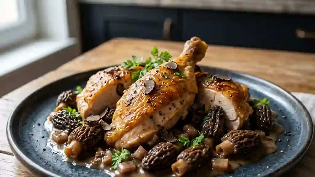 Poularde onctueuse aux morilles et jus de truffe - Photo de présentation