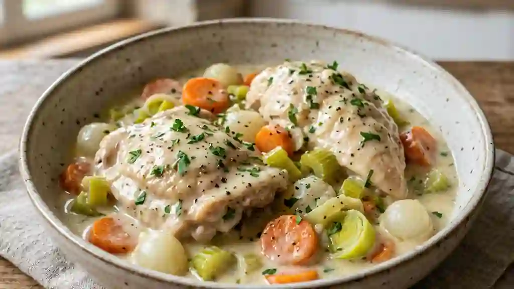 Poule au blanc fondante et sa sauce veloutée - Photo de présentation