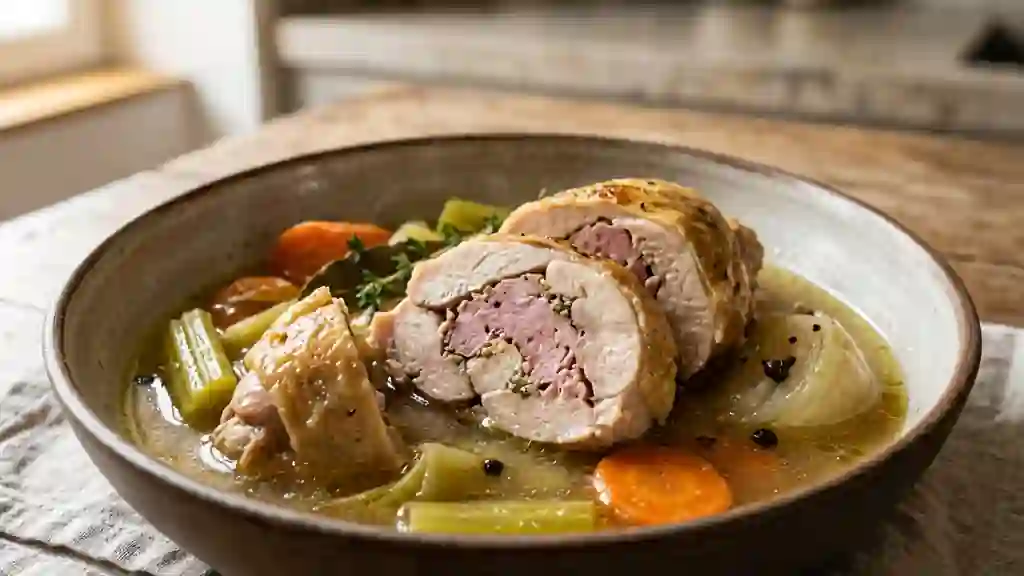 Poule au pot fondante farcie au jambon - Photo de présentation