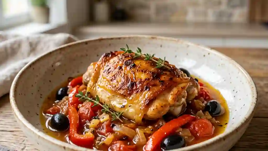 Poulet Catalane fondant aux poivrons et olives - Photo de présentation