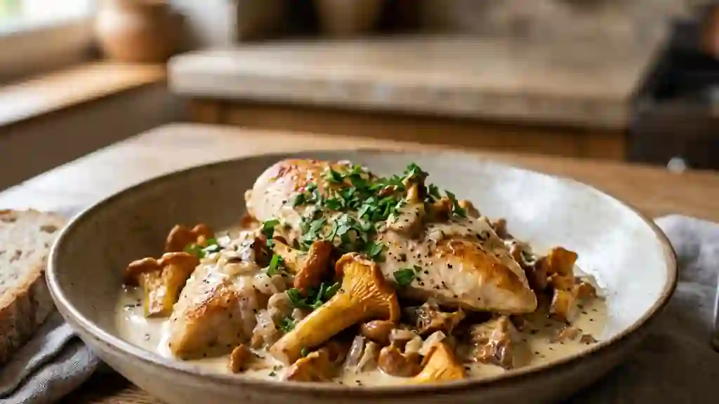 Poulet crémeux et fricassée de girolles - Photo de présentation