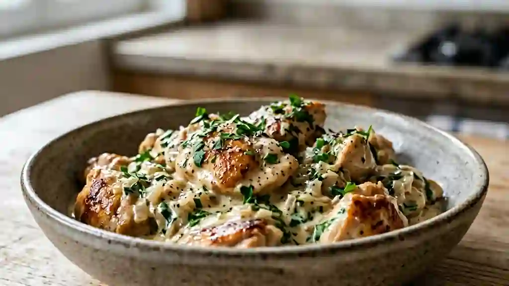 Poulet fondant à la crème et échalotes - Photo de présentation