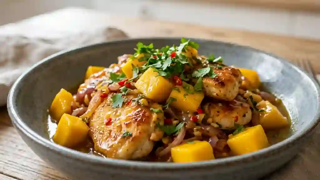 Wok de poulet acidulé à la mangue fraîche - Photo de présentation