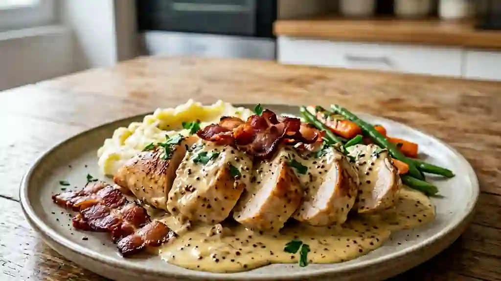 Poulet crémeux à la moutarde et lard grillé - Photo de présentation